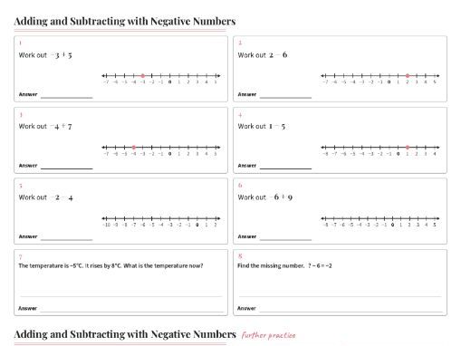 Negative Numbers Number Line Worksheet GCSE