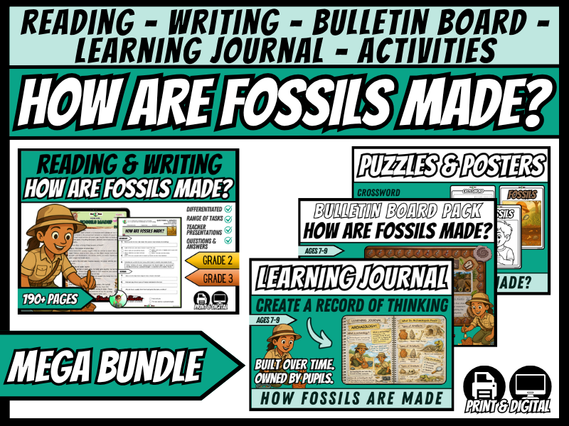 Fossils Mega Bundle | Science + ELA Reading, Writing, Journal & Bulletin Board +