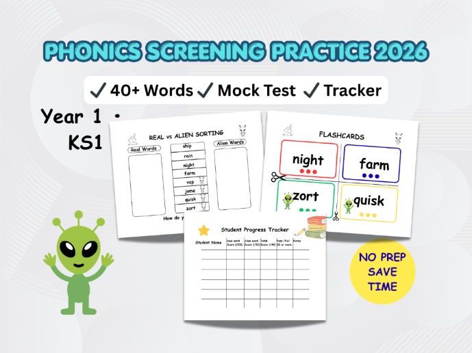 Year 1 Phonics Screening Practice | Real & Alien Words | Mock Test | KS1