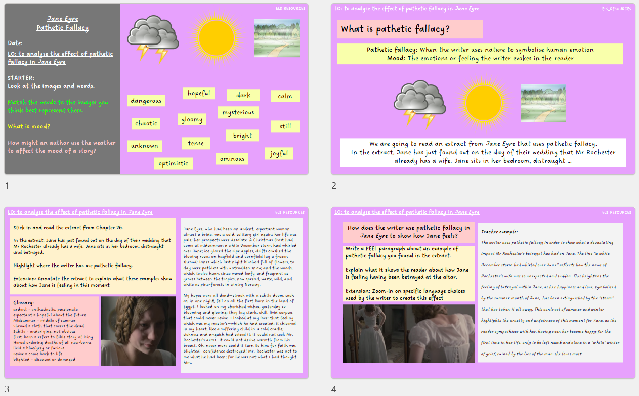 GCSE English Lit - Jane Eyre - Pathetic Fallacy Lesson | Teaching Resources