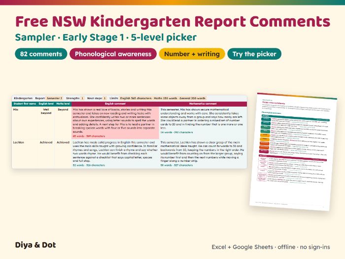 Free NSW Kindergarten Report Comments