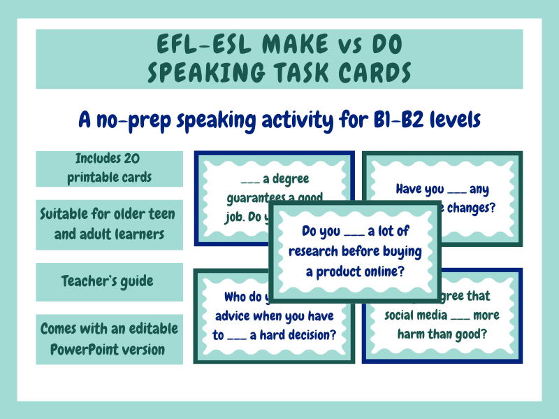 EFL-ESL MAKE vs DO Speaking Task Cards