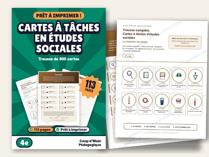 French Social Studies Task Cards Grade 4 Early Societies | Le Chantier du temps