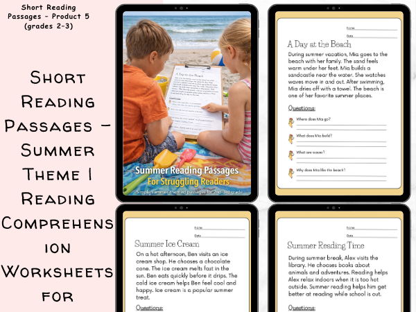 Short Reading Passages Summer Theme | Reading Comprehension Worksheets Grade 2–3