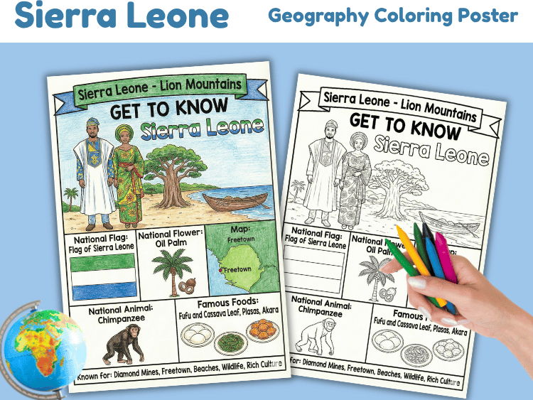 Sierra Leone Geography Coloring Poster | Country Study Worksheet