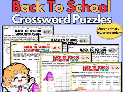 Back to School Crosswords: Differentiated Colour and B&W with Word Bank