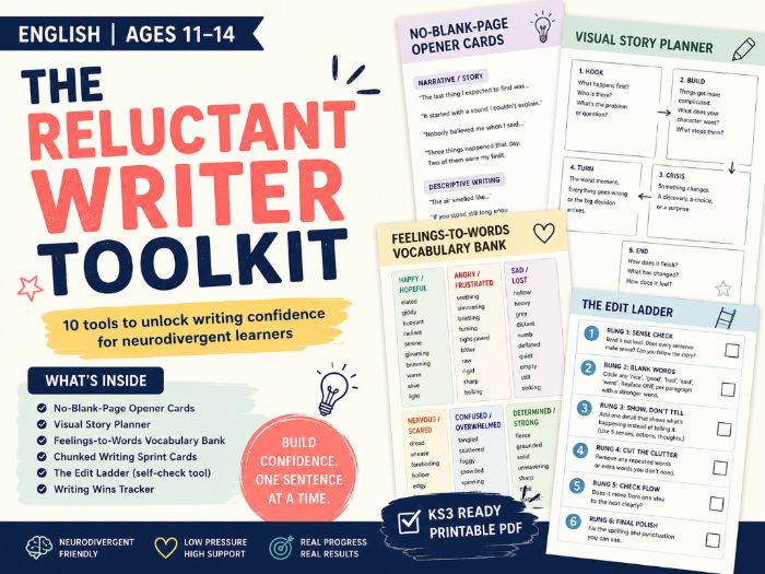 Reluctant Writer Toolkit | KS3 SEND & ADHD-Friendly Writing Resource | Neurodivergent Learners |