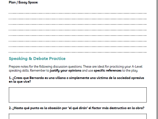 La Casa de Bernarda Alba Translation Error Correction & Essay Practice A-Level