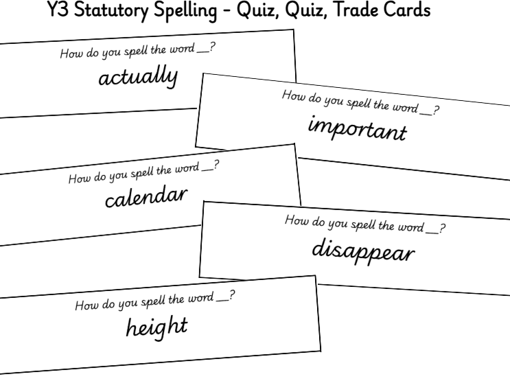 Year 3 Statutory Words Spelling - Cursive Version - Quiz, Quiz, Trade