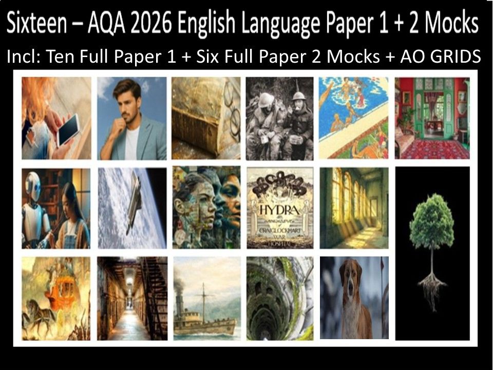 Sixteen AQA 2026 English Language Paper 1 + 2 Mocks | AO GRIDS