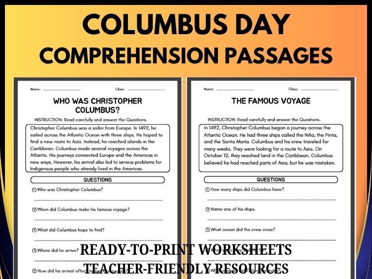 Columbus Day Reading Comprehension Passages & Questions | Grades 2–8