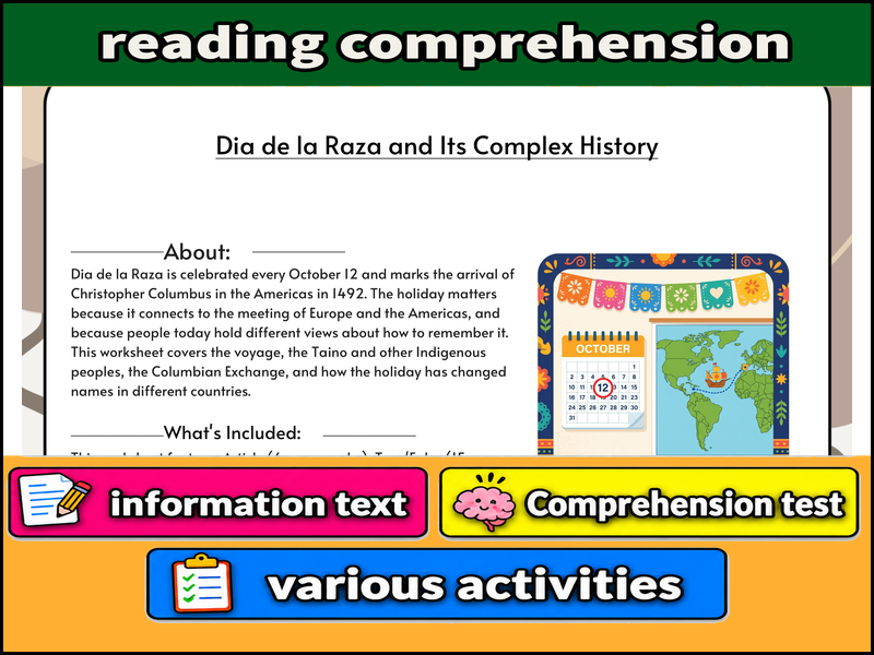Dia de la Raza and Its Complex History  & Comprehension Test