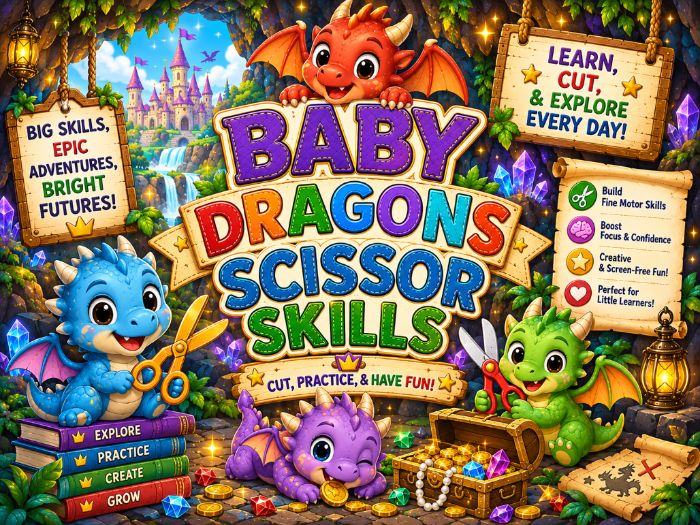 Baby Dragons Scissor Skills Worksheets | Cutting Practice & Fine Motor Activities | Preschool–1