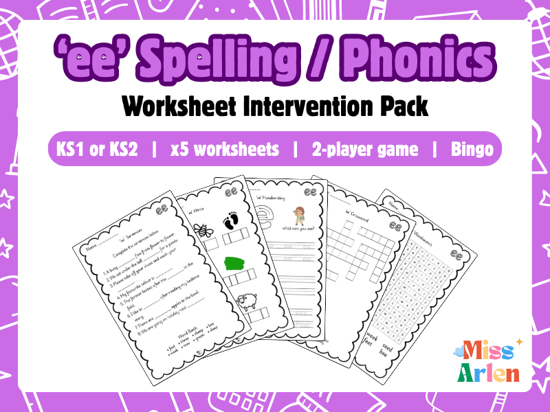 'ee' Spelling Activities, Worksheets & Games, KS1 Phonics or KS2 Intervention, RWI Set 2, Phase 3