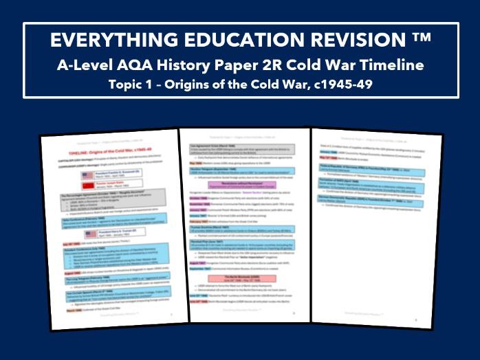 A-Level AQA History Timeline for Paper 2R Topic 1 – Origins of the Cold War, c1945–49