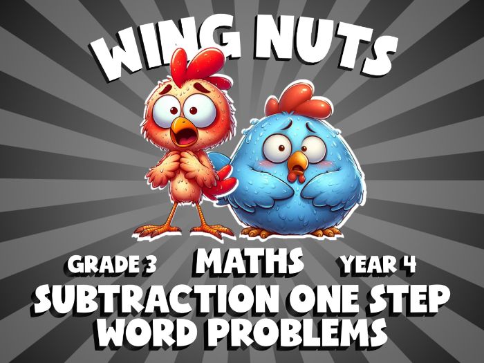 Subtraction One Step Word Problems WING NUTS Maths Game | No-Prep Year 4 Review Activity