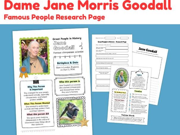 Jane Goodall Biography Research Worksheets | Famous Scientist Study