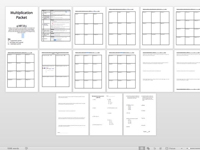 Multiplication unit - 6 days - 4.NBT.B.5 (inc. assessment)