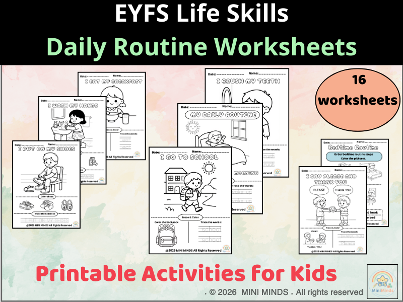 EYFS Life Skills Daily Routine Worksheets