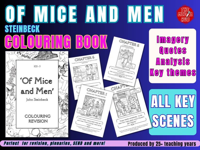 Of Mice and Men Colouring Pages Revision | Steinbeck | GCSE Literature | Key Scenes, Quotes & Themes