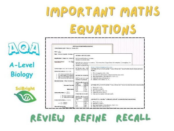 A Level Biology Maths Equations Key Skills & Question Revision Pack