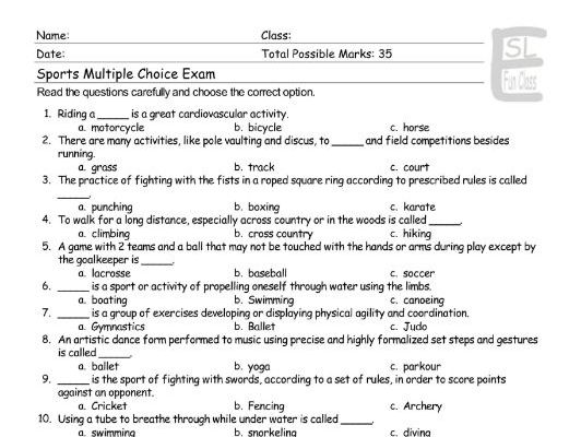 Sports Multiple Choice Exam