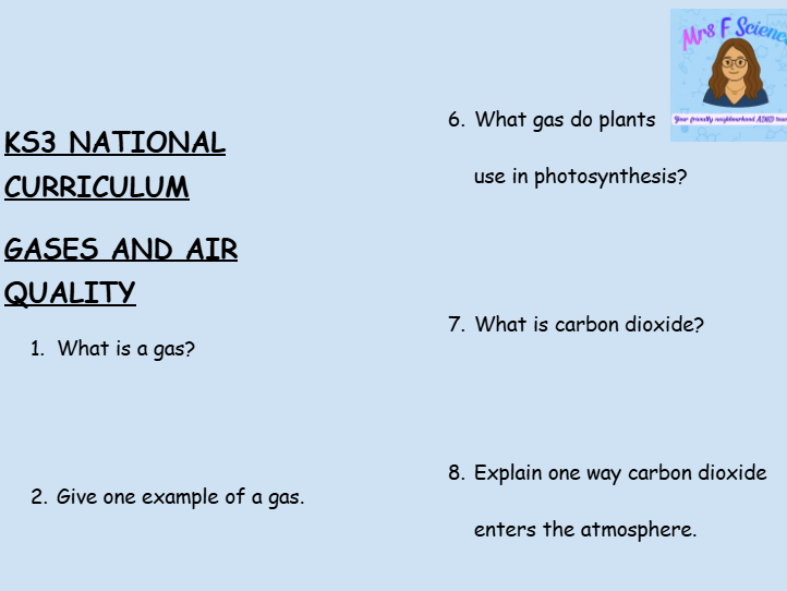 KS3 Chemistry: Gases and Air Quality – 30 Question Retrieval Worksheet