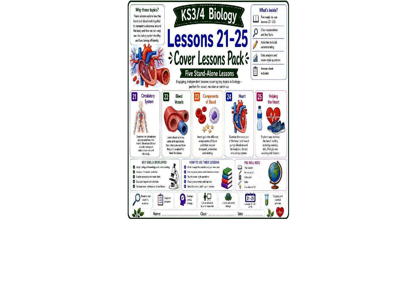 Bundle of 5 biology cover lessons (L21-25)