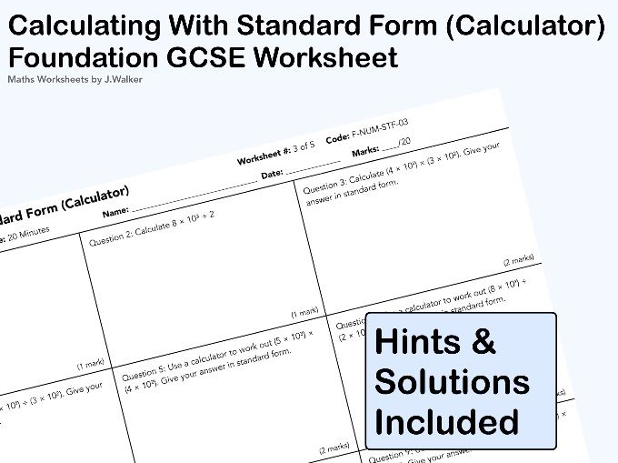GCSE Maths Worksheet: Calculating With Standard Form (Calculator) - Foundation Tier