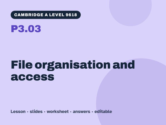 Cambridge A Level Computer Science 9618 – P3.03 File organisation and access – Lesson & Worksheet