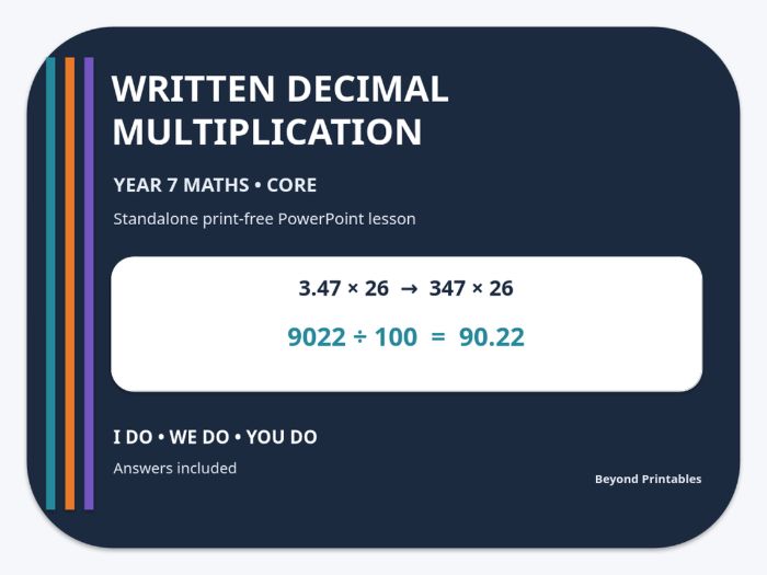 Written Decimal Multiplication | Year 7 Core Maths | Standalone Print-Free I Do–We Do–You Do PPT