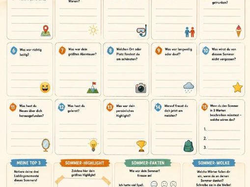 German Worksheet: Mein Sommer – 15 Fragen
