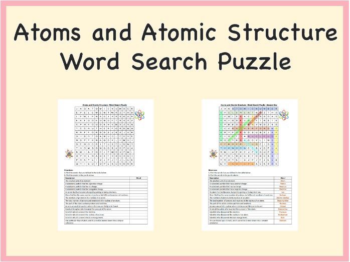 Atoms and Atomic Structure - Word Search Puzzle Worksheet Activity (Printable PDF)