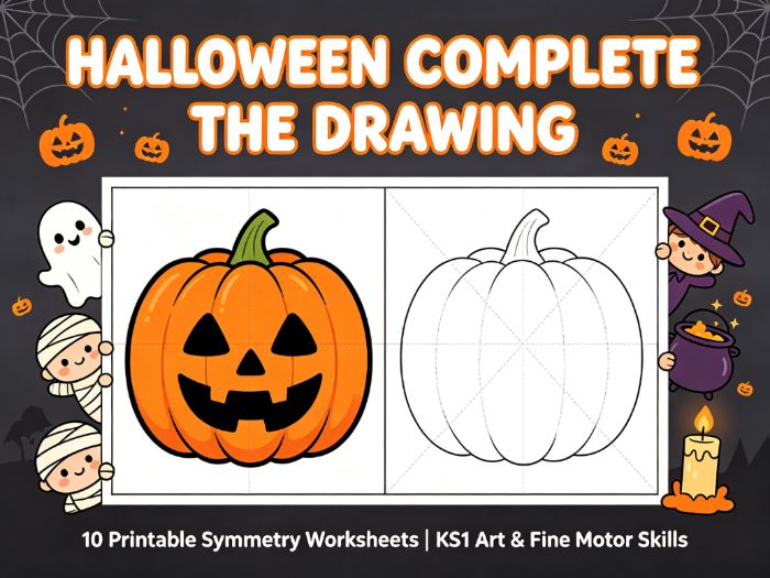 Halloween Fine Motor Skills Activity | Complete the Drawing Symmetry Challenge for Children