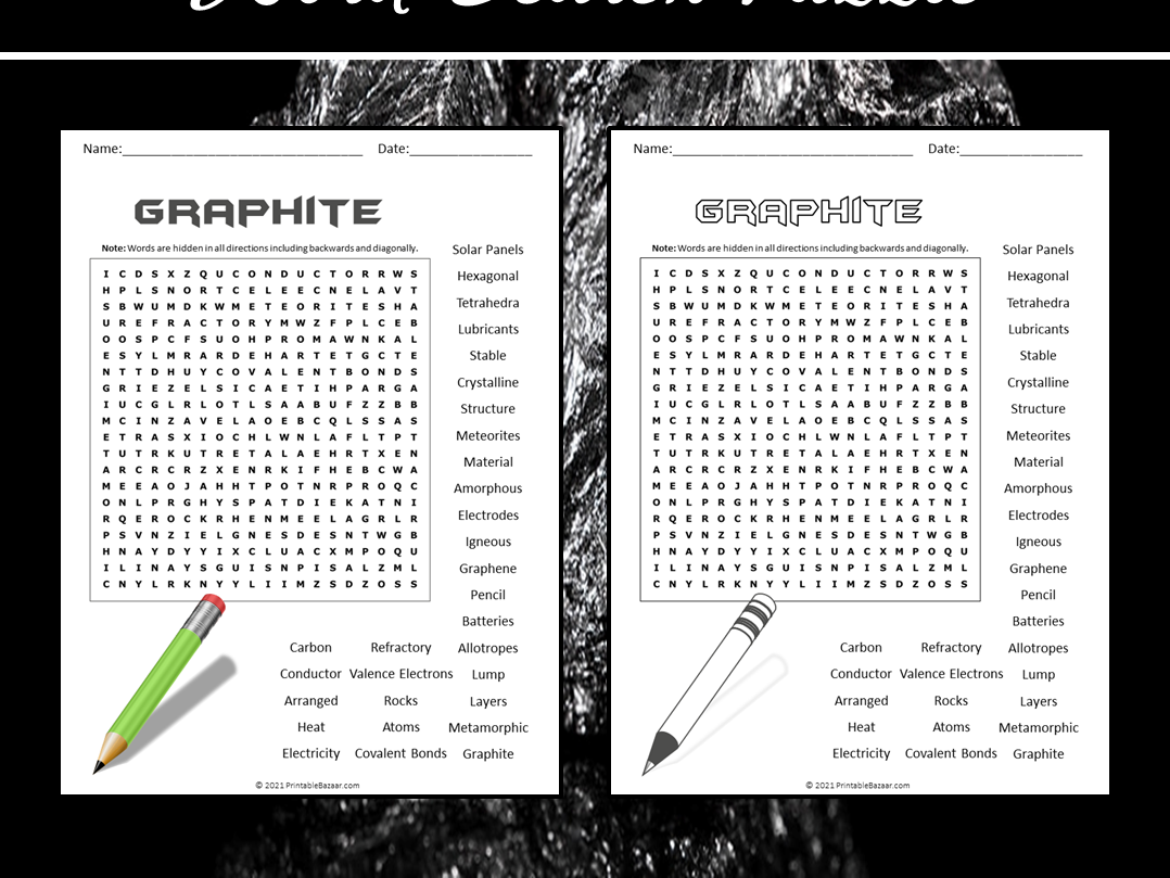 Graphite Word Search Puzzle Teaching Resources