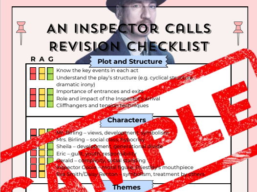 AQA An Inspector Calls – Personalised RAG-rated Revision Checklist