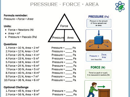 Pressure & Hydraulics/Forces/KS3/Year 7/Scaffolded Practice + Answers/Physics/Science/Key Skill