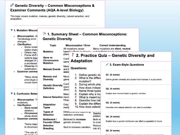 AQA A-Level Biology Common Misconceptions & Practice Chapter 9 Genetic Diversity