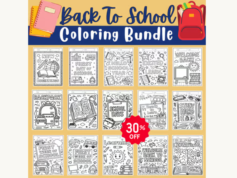 Back to School Coloring Pages Bundle | September Coloring Sheets Activities