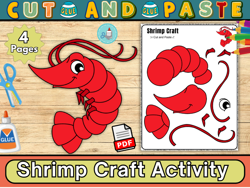 Shrimp Craft Activity-Ocean Animals Activity-Sea Life Craft-Cut & Paste Activity