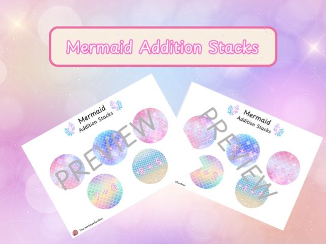 Mermaid Addition Stacks (Adding 1 digit numbers)