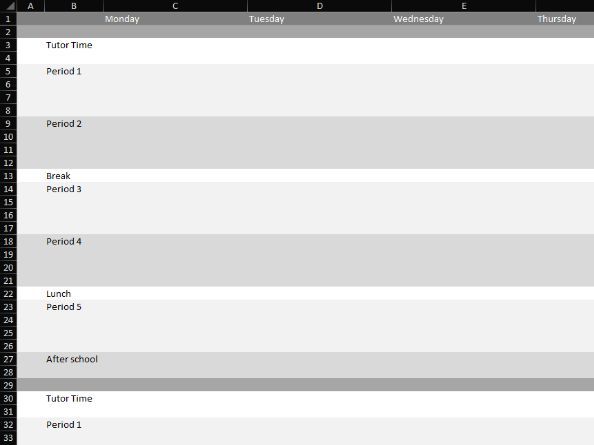 Timetable Spreadsheet Templates | Teaching Resources