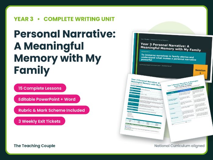 Personal Narrative: A Meaningful Memory with My Family | Year 3 English Unit