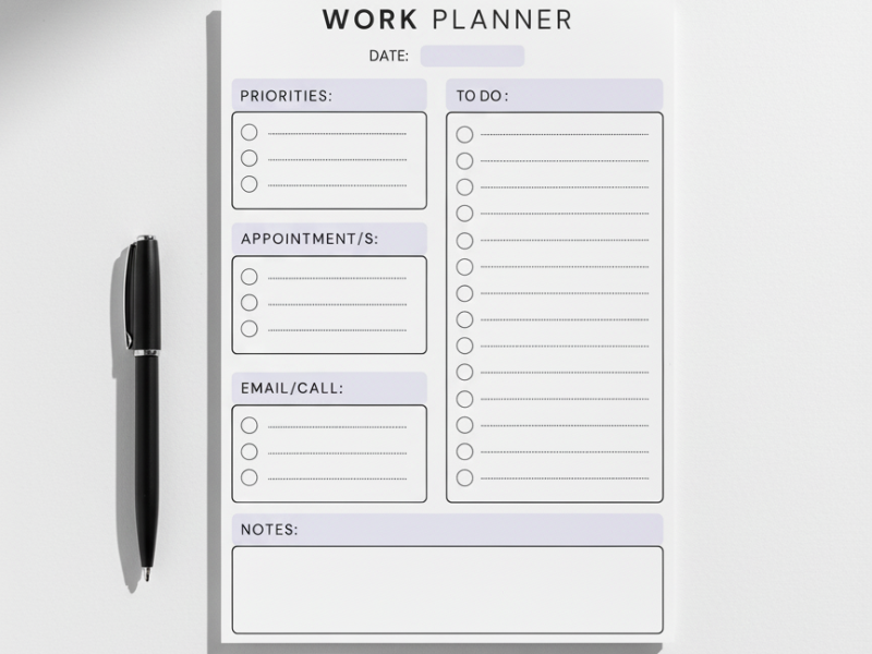 Daily Work Planner Printable, Task Tracker, Productivity Sheet, Simple Office Organizer (PDF File)