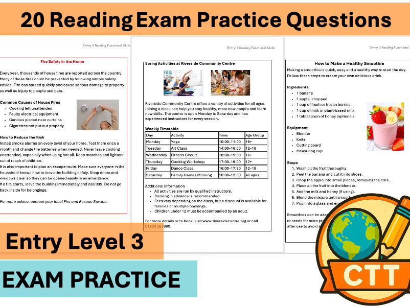 Entry Level 3 English Functional Skills Reading Practice Pack – 20 Papers + Answers