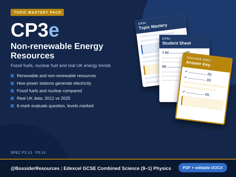CP3e Non-renewable Energy Resources | Edexcel GCSE Combined Science Physics Topic Mastery Pack