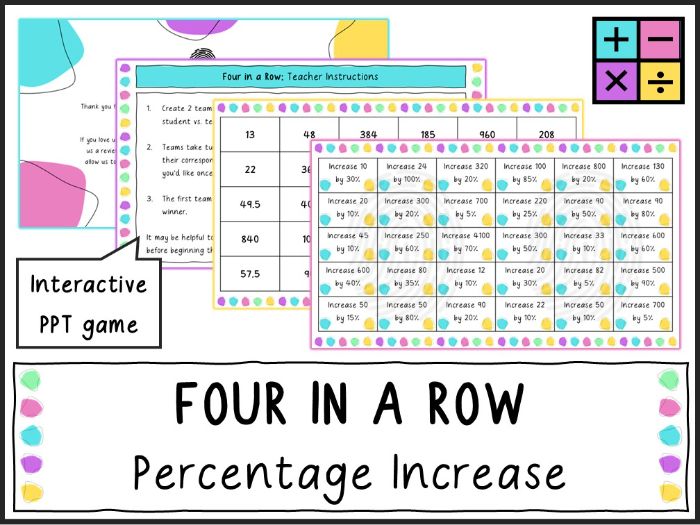 Percentage Increase - Four in a Row Game (KS3/KS4)