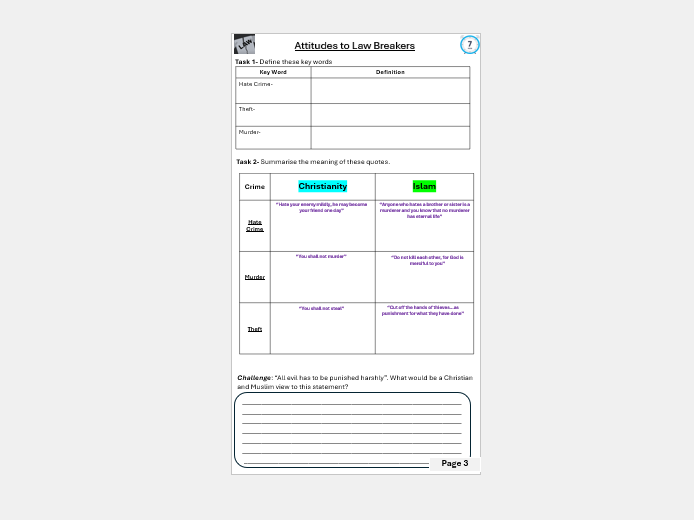 Religion Crime & Punishment Homework Booklet Theme E AQA
