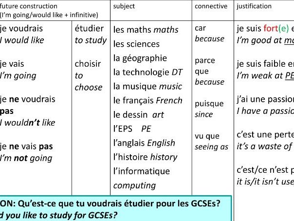 Je vais choisir (discussing GCSE choices)