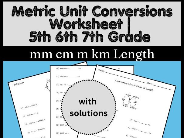 Metric Unit Conversions Worksheet | 5th 6th 7th Grade mm cm m km Length Practice